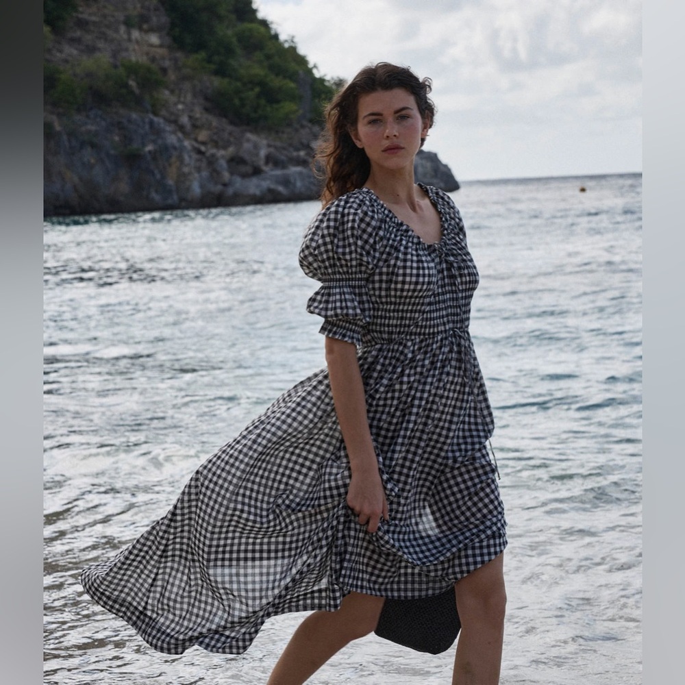 NWT Doen Ischia Dress in Noir Greta Gingham Size Medium